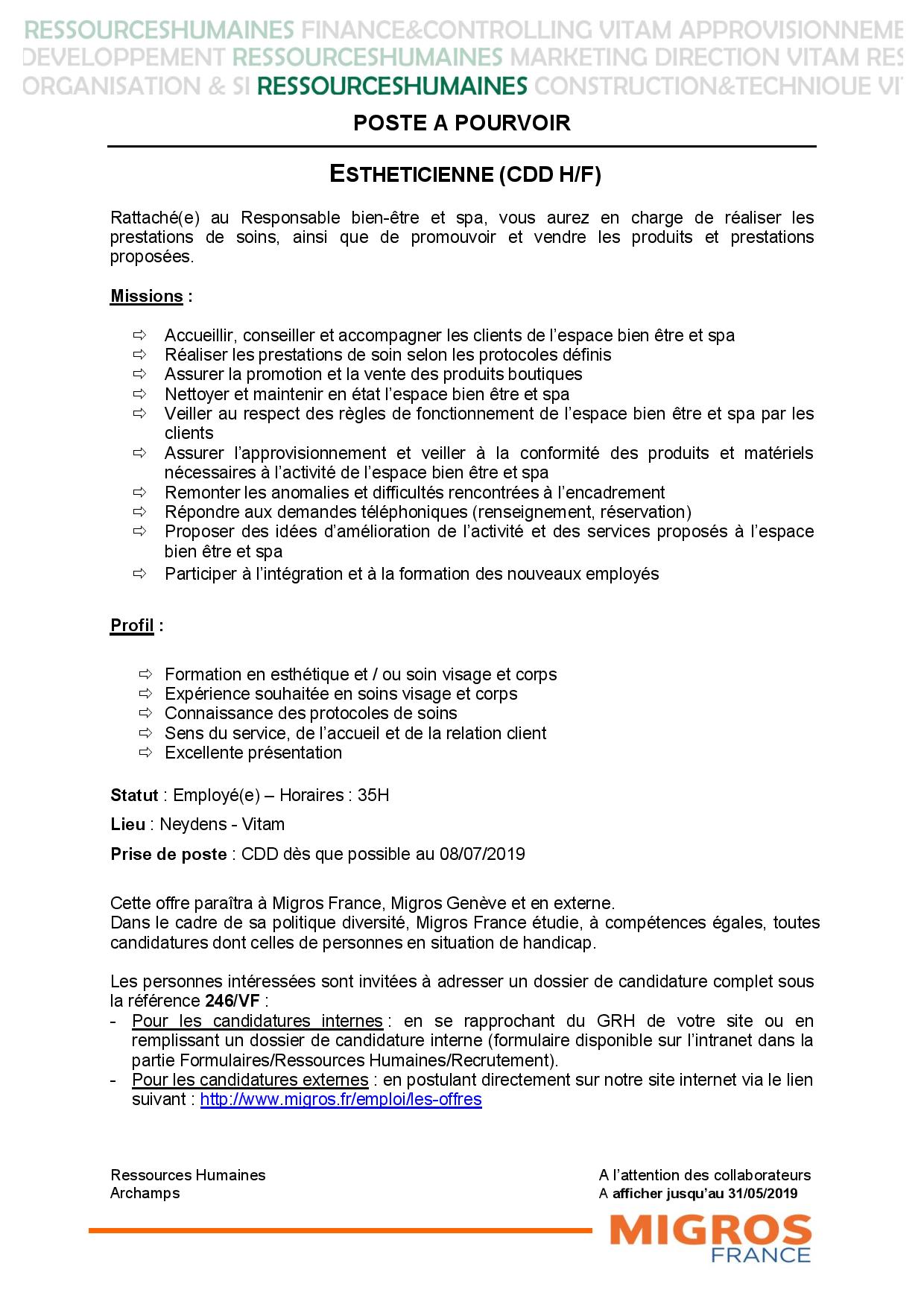 offre d'emploi socio esthéticienne - poste socio esthéticienne